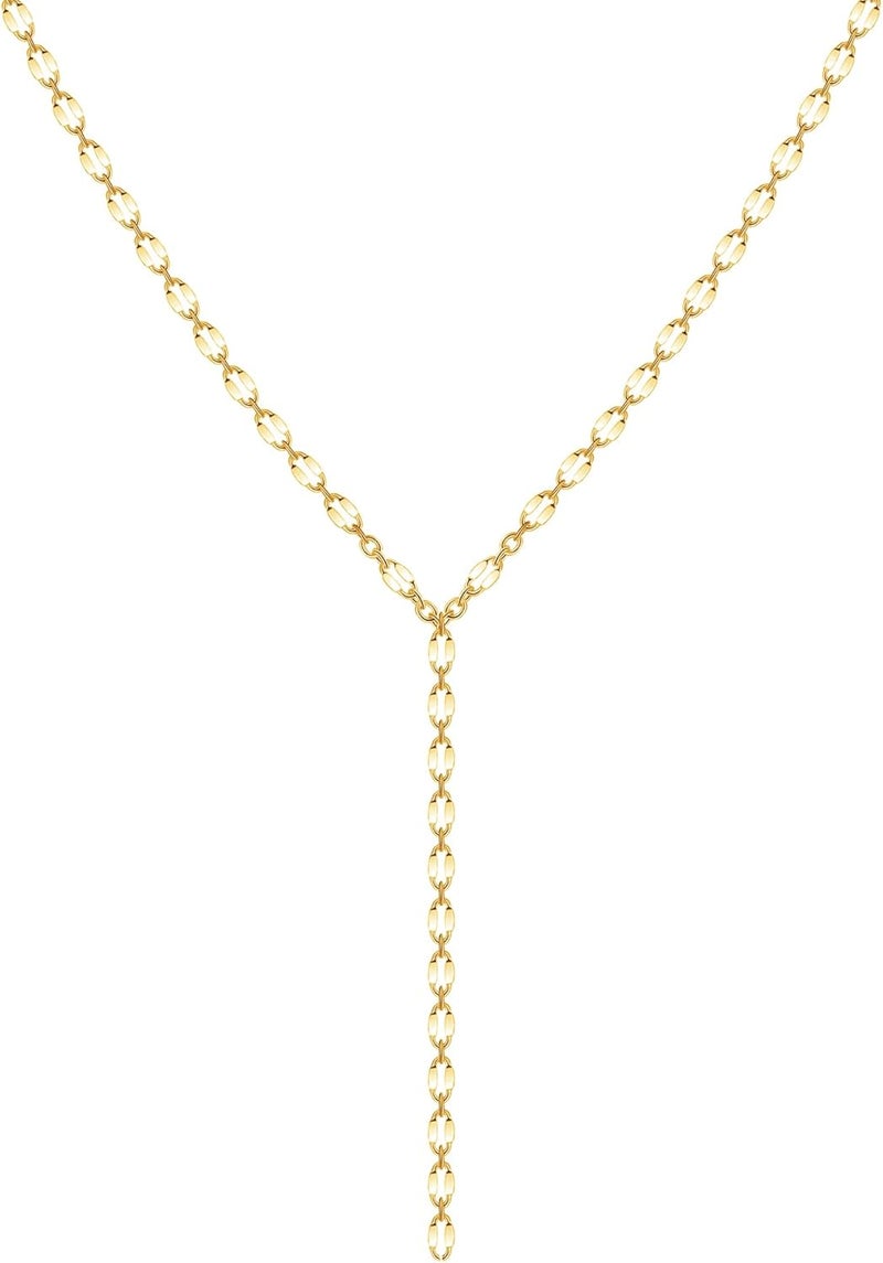 Pancert Gold Necklace for Women, Dainty Long Necklace 14k Gold Plated/Silver Y-Shaped Pendant Necklace Trendy Layered Cz Beaded Chain Lip chain Drop Necklaces for Women Gift Jewelry - Image 1